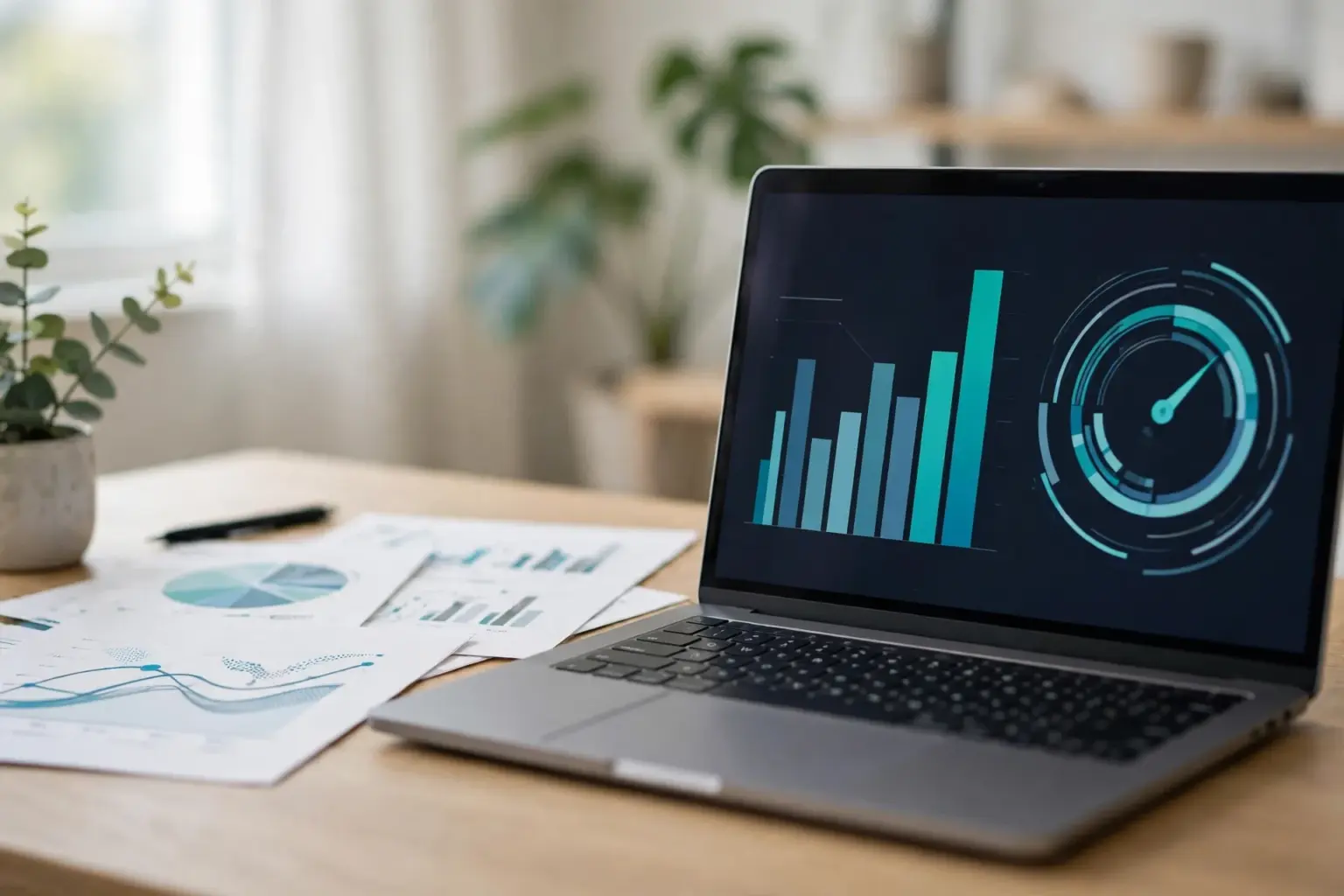 AI automation ROI measured on a business analytics dashboard with an upward growth chart