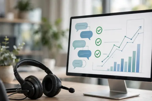 AI support per-resolution pricing: support dashboard with resolved tickets and a headset on the desk