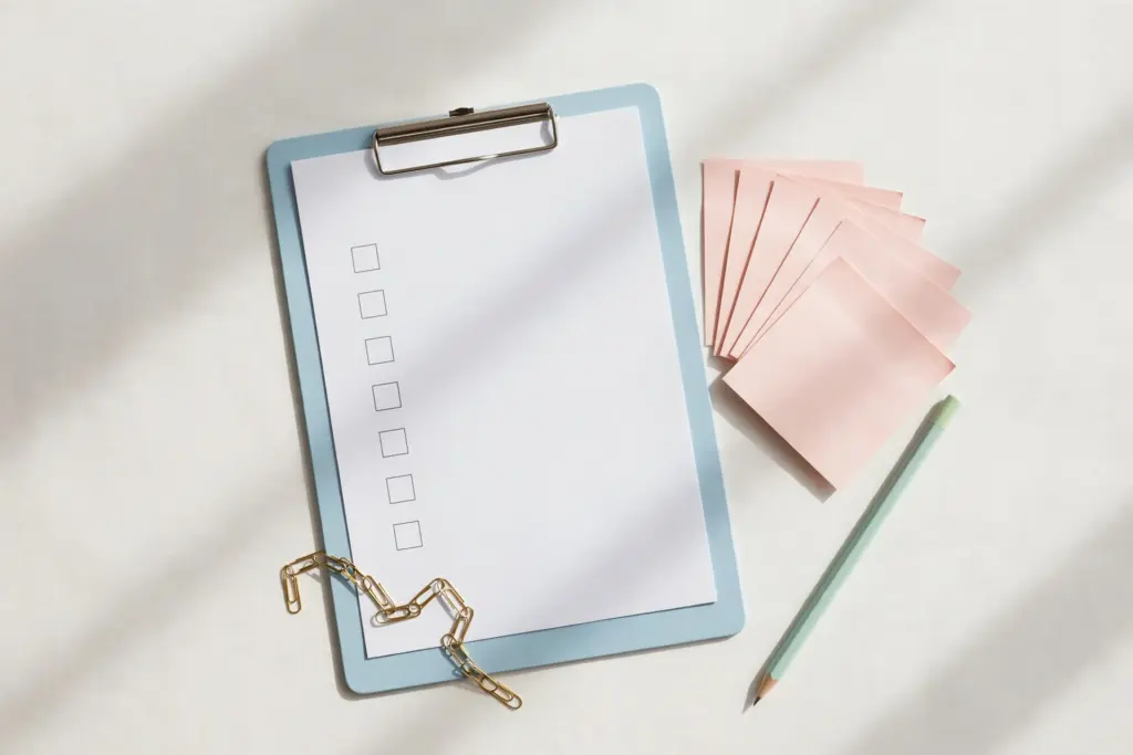 Pastel clipboard with checklist — step-by-step migration