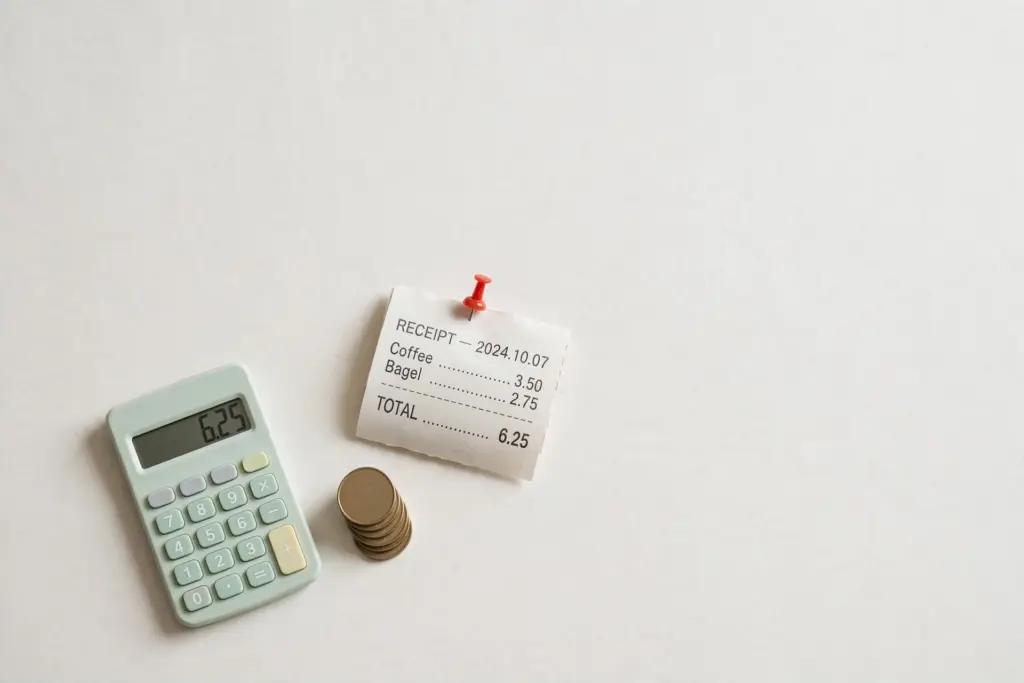 Pastel calculator with coins — calculating automation platform costs for 2026