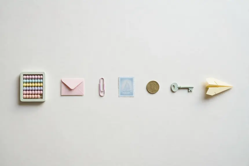 Seven pastel desk props in a row — a complete toolkit