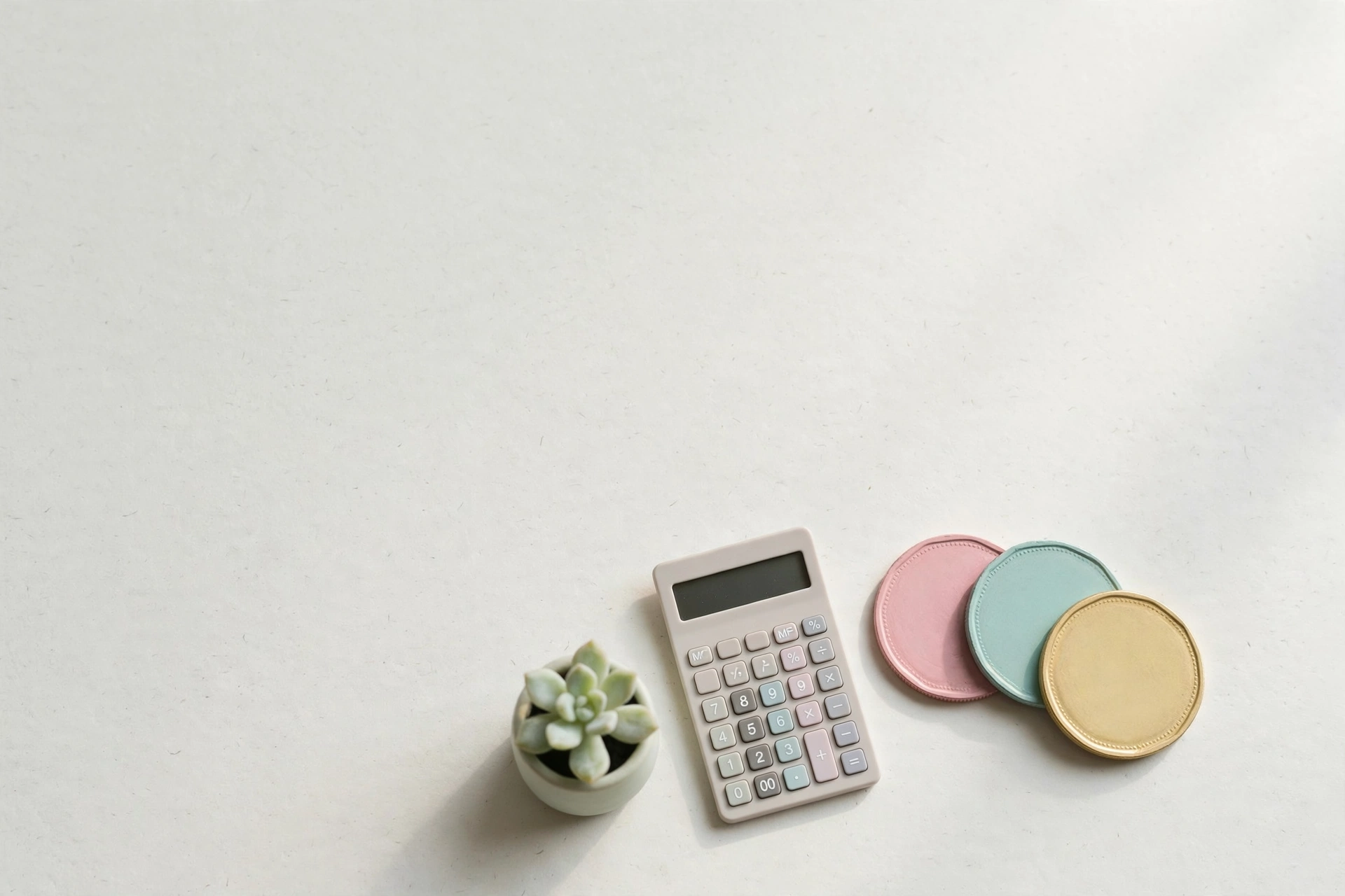 Potted succulent with calculator and coins — doing more with less budget