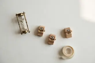Brass hourglass and tally counters — counting Make credits