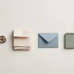 Brass gear, newsletter, envelope and notebook — one-person business toolkit