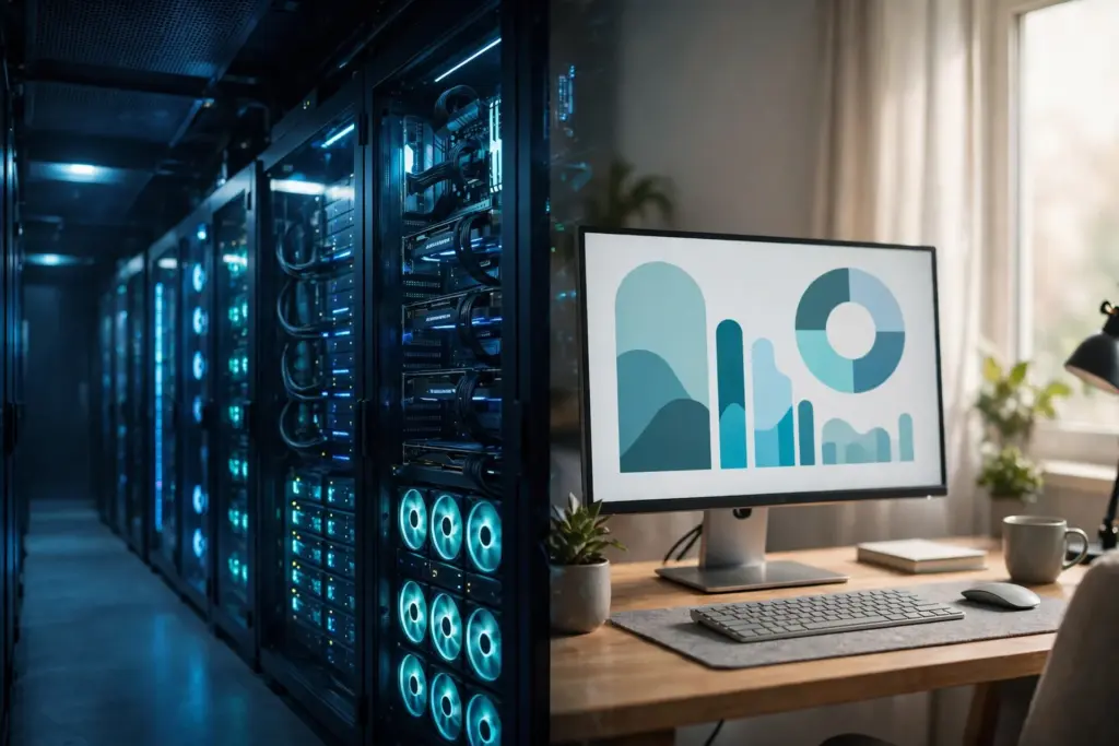 Cloud GPU server racks compared with a single owned GPU workstation